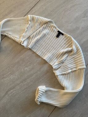 Forever 21 Ivory Ribbed Cropped Bolero Shrug